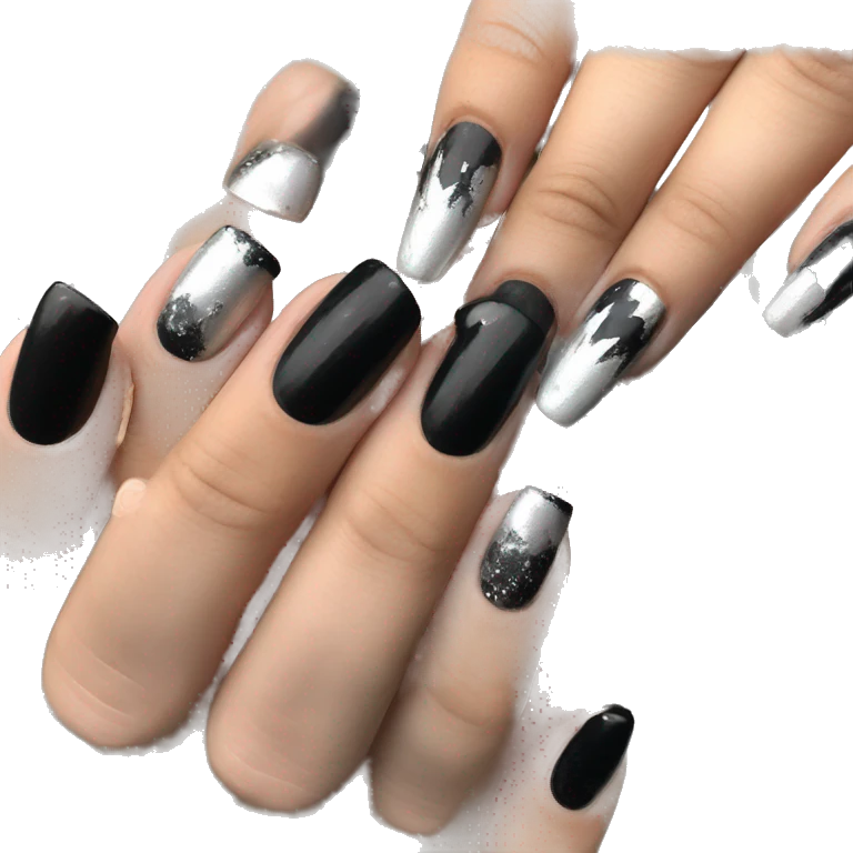 alternative black and silver manicure  emoji