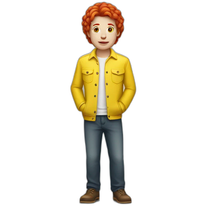 A person dressed in yellow, with red hair and white skin emoji