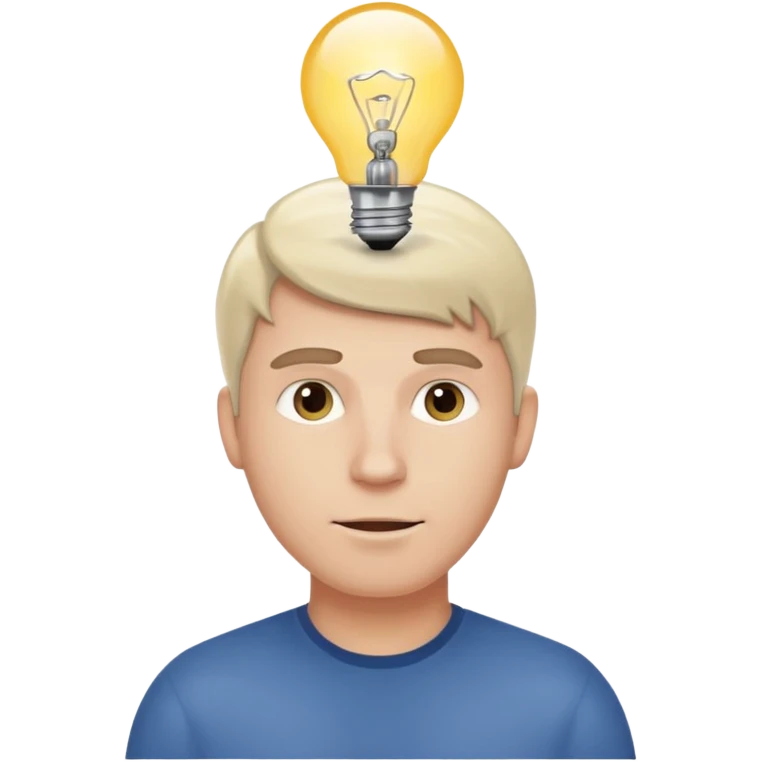 white man with light bulb over head, came up with idea emoji