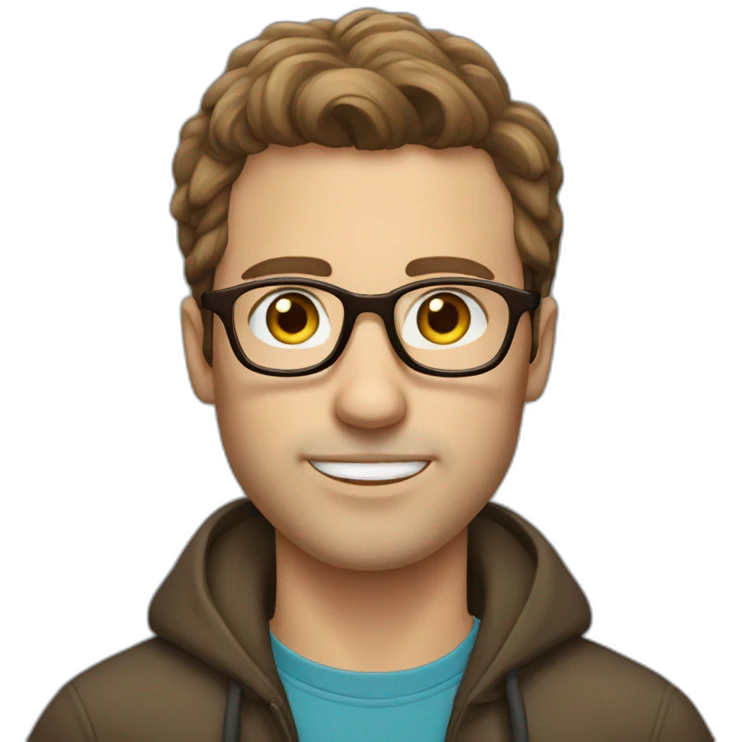 Icelandic guy, brown hair, has glasses, long face, emoji
