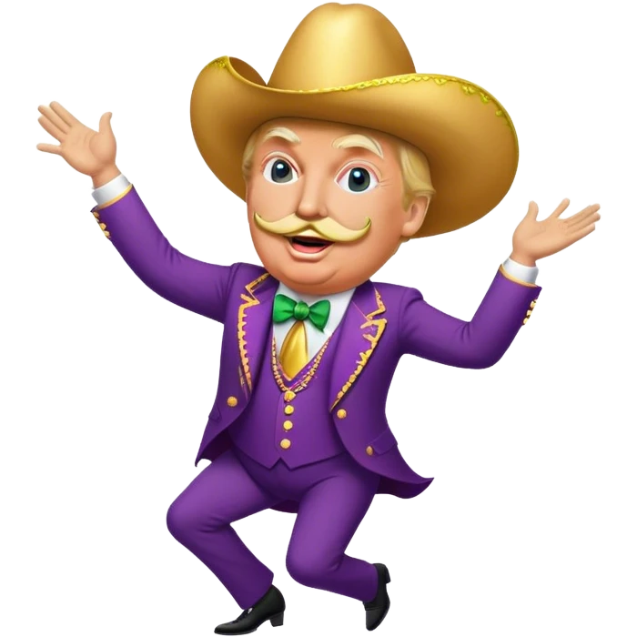 Donald trump dancing at Mardi Gras with a large moustache  emoji