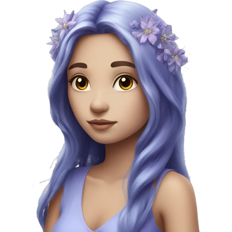 Beautiful, flower, fairy, blue, silver, purple, long hair, big wings emoji