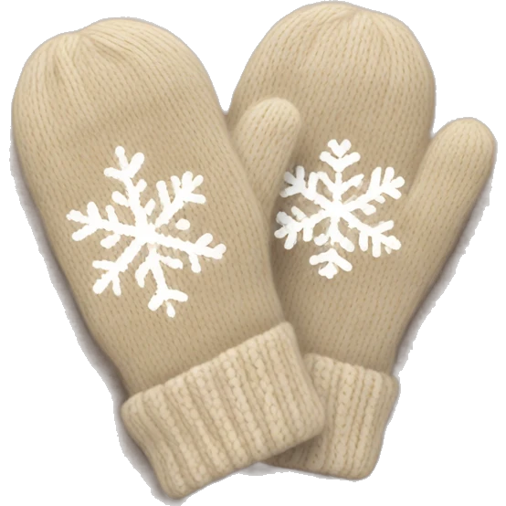 A pair of cozy knitted beige mittens with a snowflake design emoji