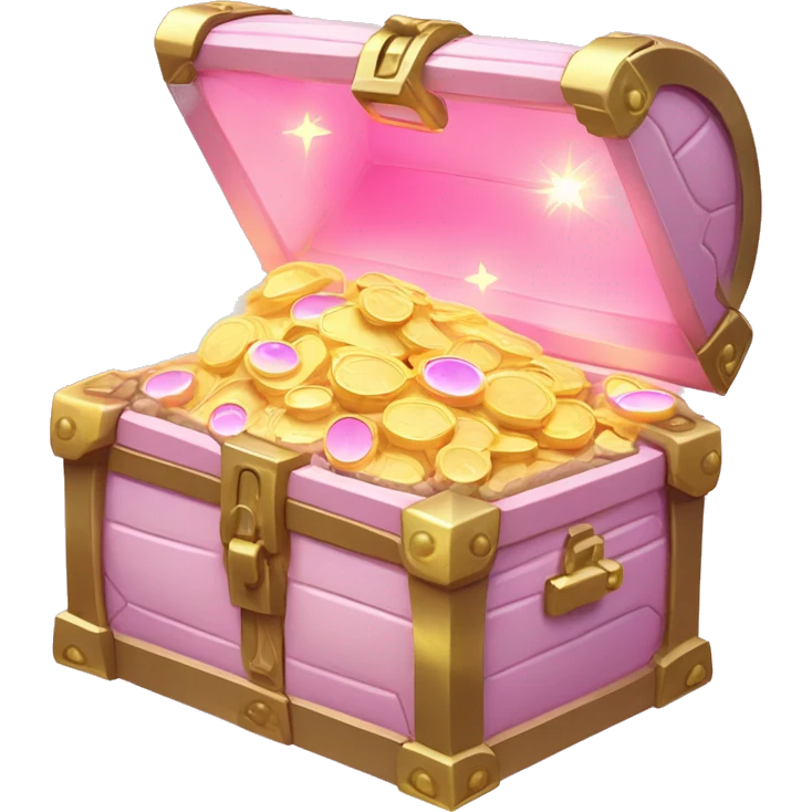 Pastel Pink Treasure Chest "A pastel pink treasure chest with glowing edges, sparkling golden coins spilling out, and a magical light emitting from inside." emoji