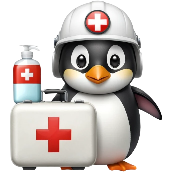 penguin medic with first aid kit and helmet emoji