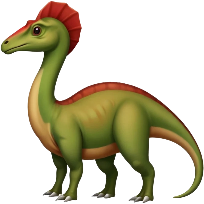 A green parasaurolophus with a dark red crest and a light brown underbelly emoji