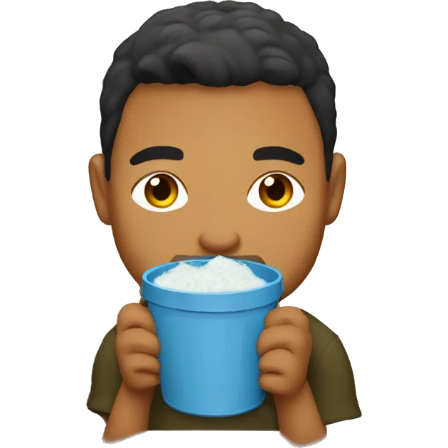 A tongan man with a name tag that says Tavake and he is drinking a bucket of kava emoji