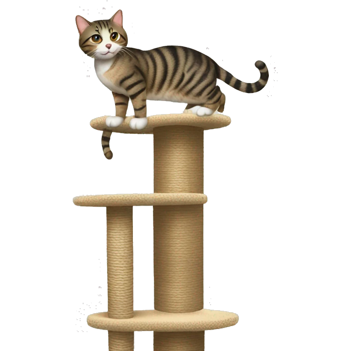 1 tabby cat playing on cat tree emoji