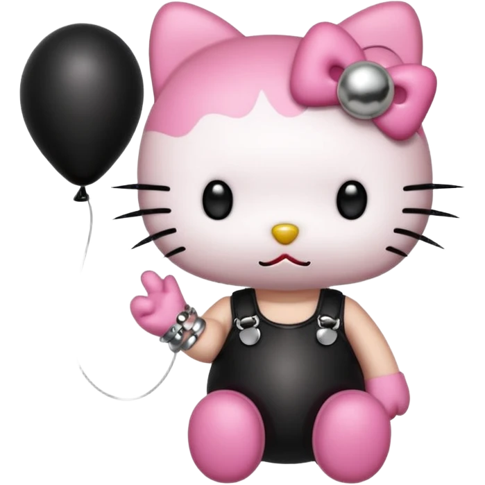 punk hello kitty with spike stud bracelet with holding black balloon emoji