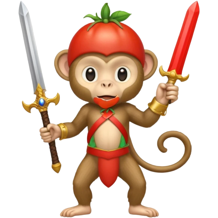 Обезьяна с помидором на голове держит волшебный меч  emoji