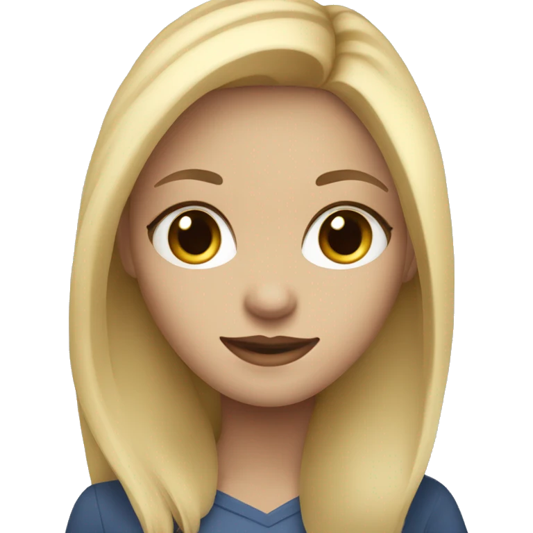 Blonde girl with long hair and blue eyes working on her MacBook emoji