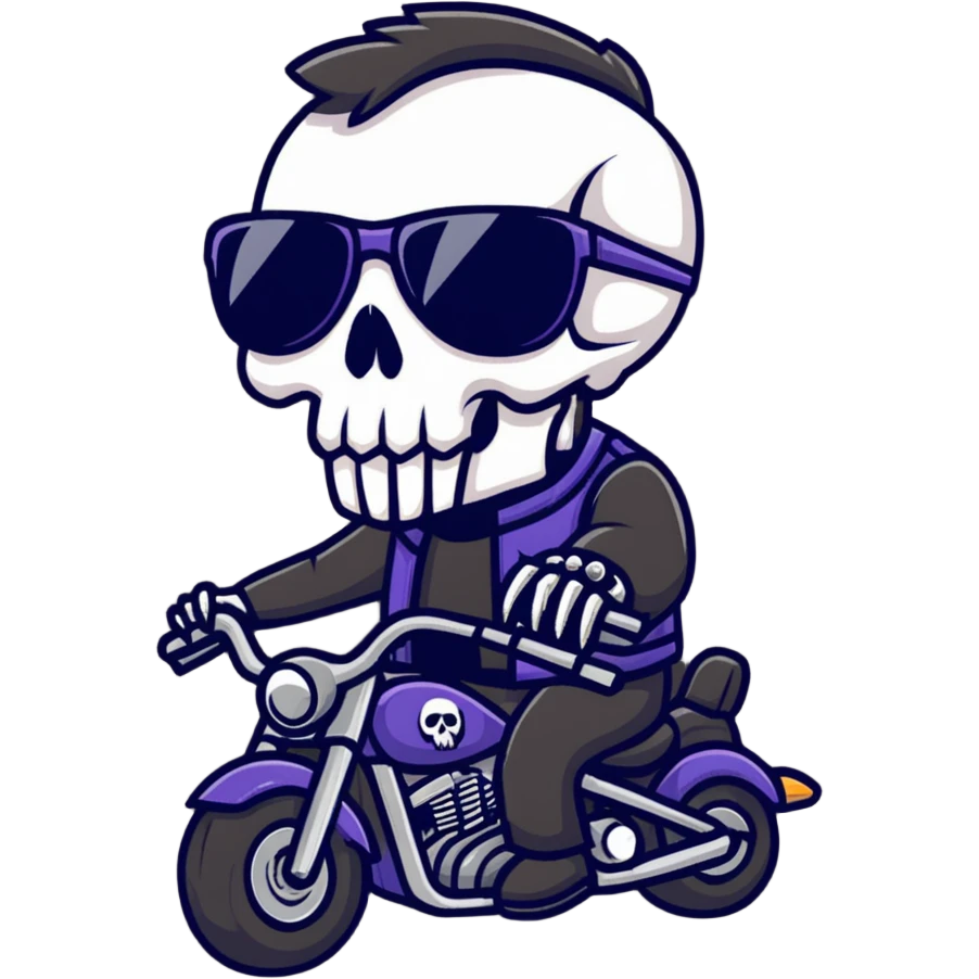 Skull Biker wearing sunglasses holding a raven emoji