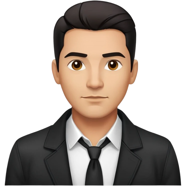 Attractive Hispanic TV host in his mid to late 40s with light brown skin, short straight black hair slicked back with fade on sides, square handsome face with strong jawline, friendly approachable expression, wearing open black jacket revealing white buttoned shirt underneath emoji