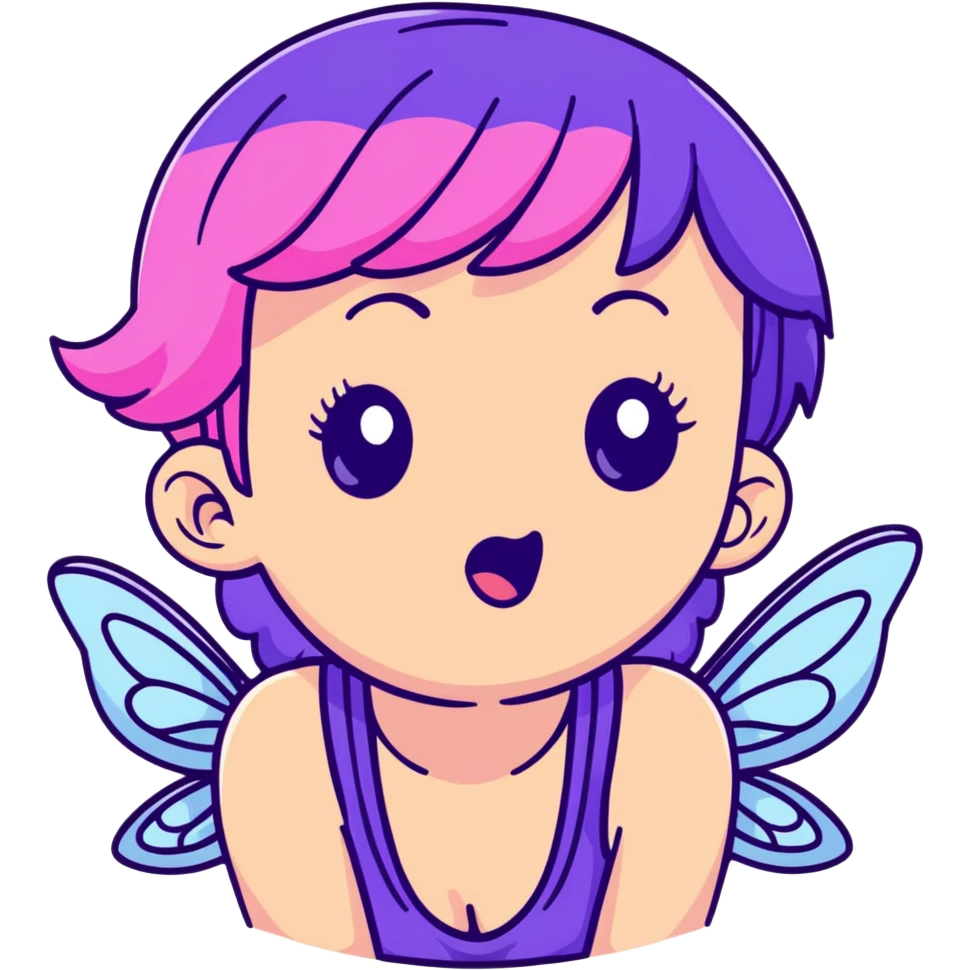 white girl with purple and pink hair, shocked fairy expression emoji