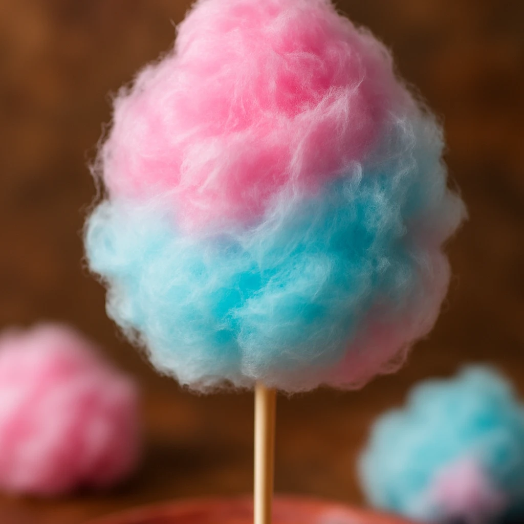 fluffy cotton candy in a food photography style, realistic, vibrant colors, shallow depth of field emoji