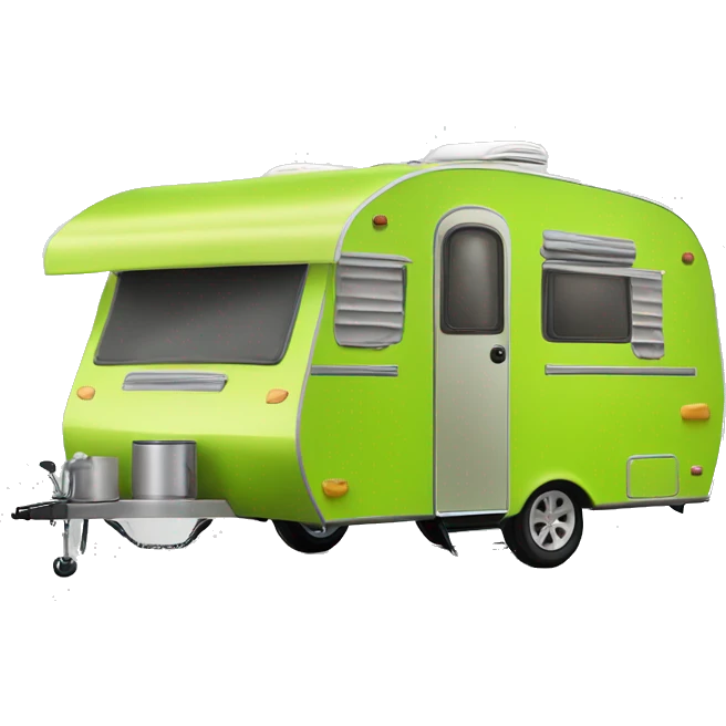 Realistic lime green camping travel trailer isolated.  emoji