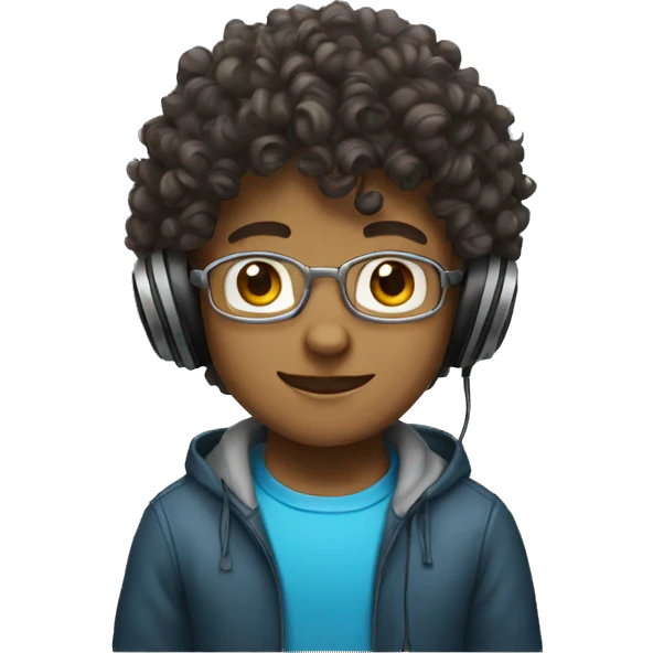 Curly hair boy with headphones  emoji