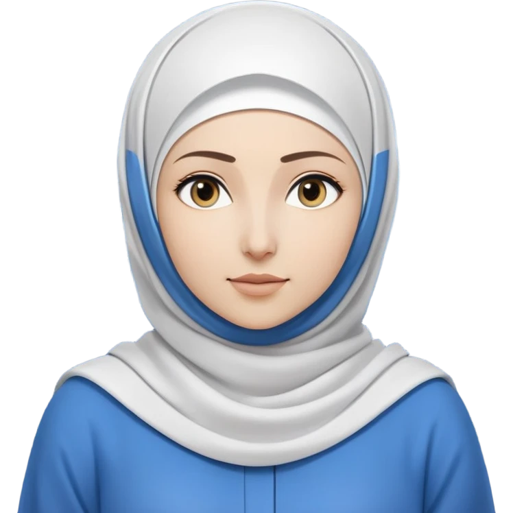woman with white hijab wearing blue outfit, looking straight ahead, surrounded by code snippets, algorithms, data structures, programming languages, command terminals, software architecture diagrams, computer science formulas, and futuristic tech interfaces emoji