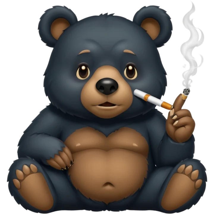 A highly detailed photo of a cartoon black bear smoking a blunt emoji