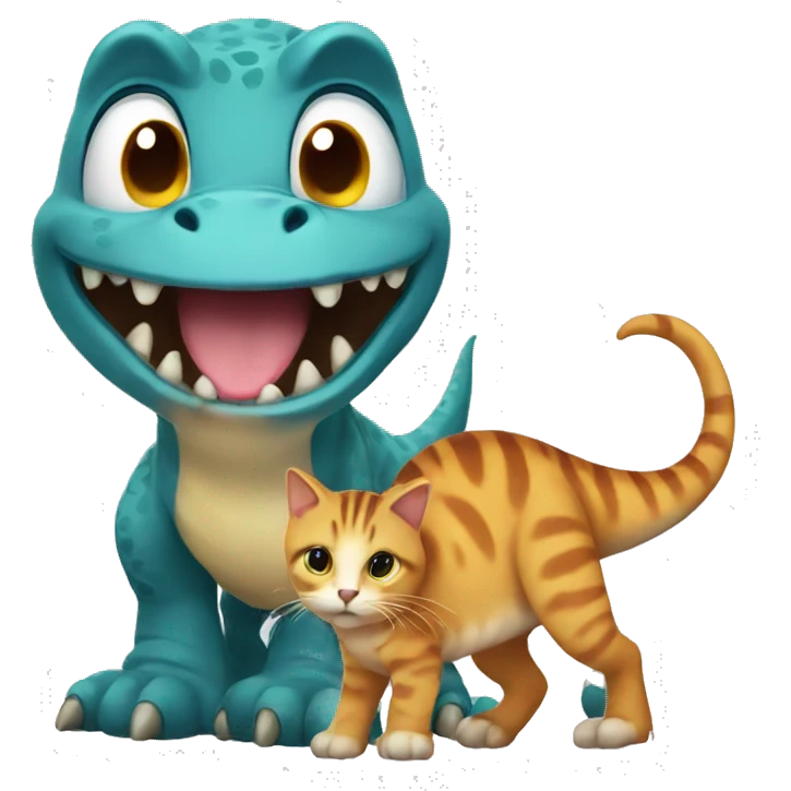 Dino with cat cute emoji