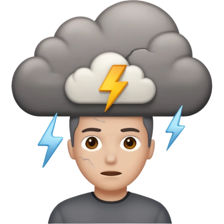  battery with no energy and cracks on it and a gray cloud abouve the head emoji
