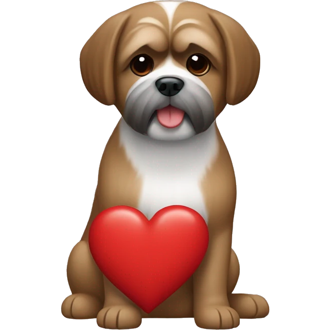 brown shi tzu dog with a red ikea heart next to him emoji