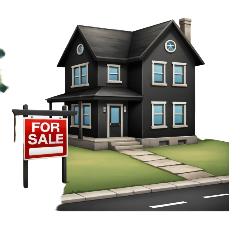 pic of house with for sale sign in yard, next to a bank emoji
