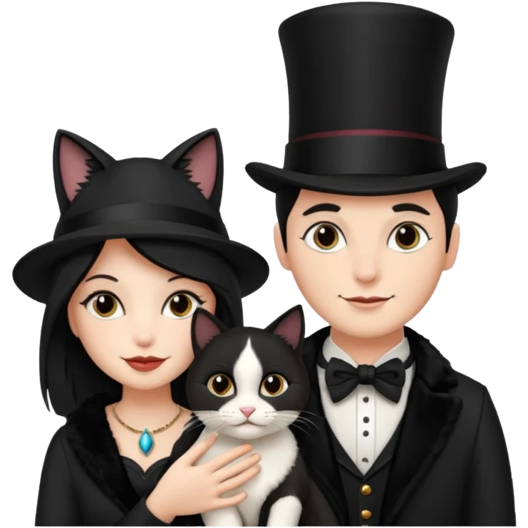 magician couple and their pet cat emoji