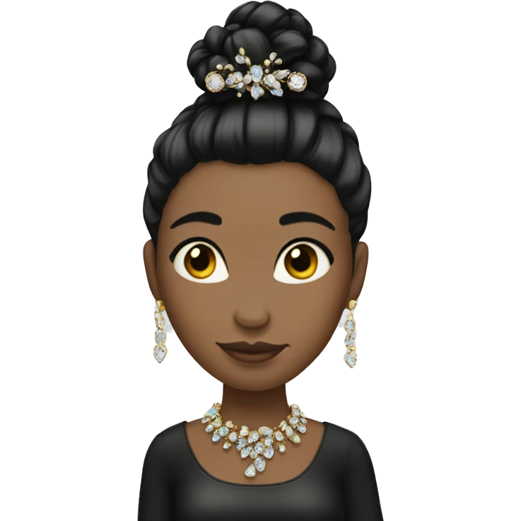 girl with black hair bun with jewels in her hair  emoji