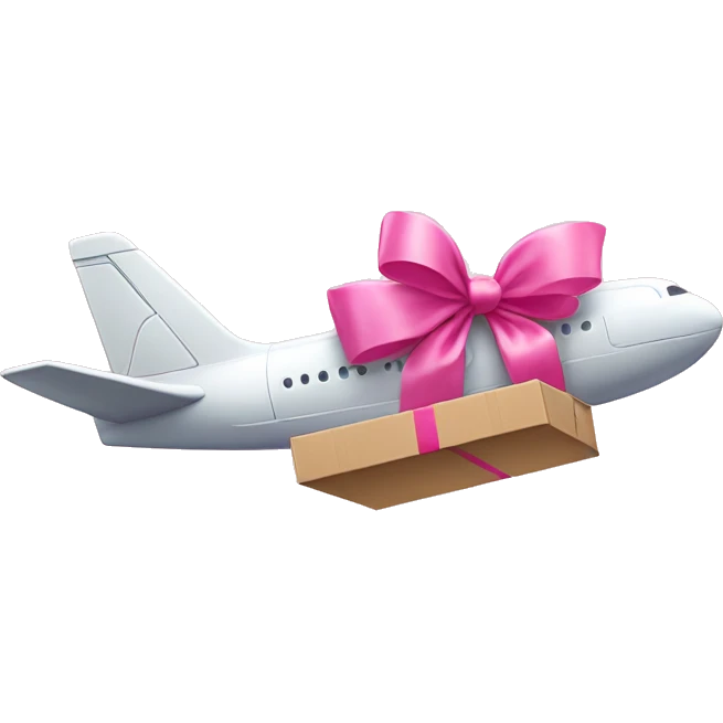 airplane with a parcel with a pink bow at the top emoji