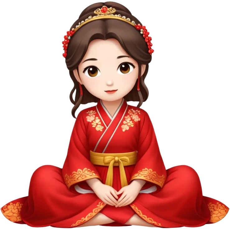 Beautiful girl wearing red Hanfu wedding dress sitting emoji