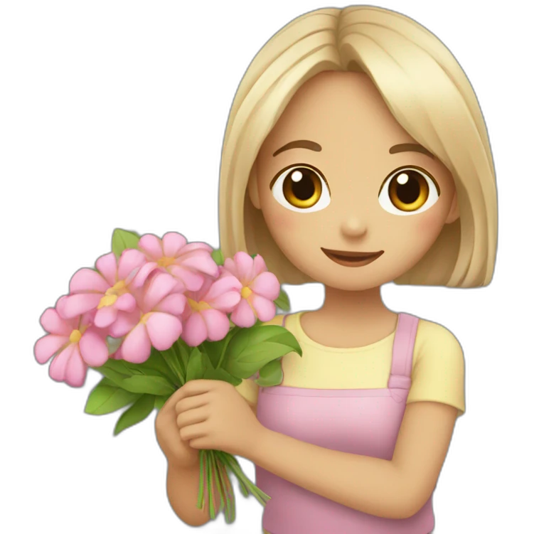 Cute girl and hand hold flowers  emoji