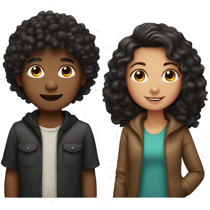 Boy with brown curly hair and girl with black hair  emoji