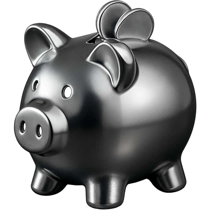 a piggy bank with coins, chrome style emoji