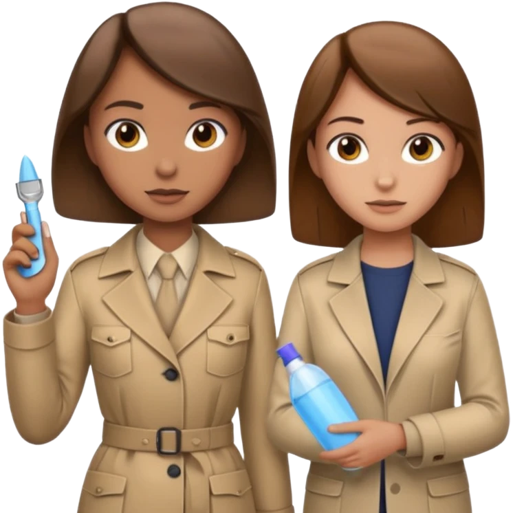 detective with beige clothing and brown hair interviewing suspect (girl) with cleaning clothing emoji