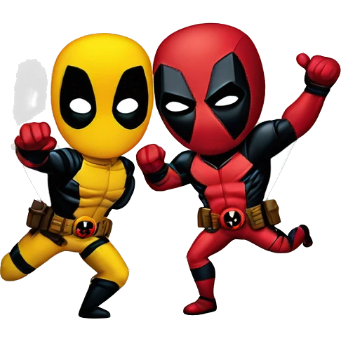 Deadpool and wolverine making a heart hands emoji