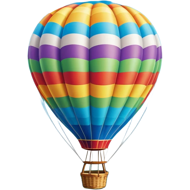 A colorful hot air balloon floating gracefully above the ground, with a clear sky and distant hills in the background. The balloon's vibrant colors stand out against the soft clouds, capturing the peaceful yet adventurous spirit of hot air ballooning. emoji