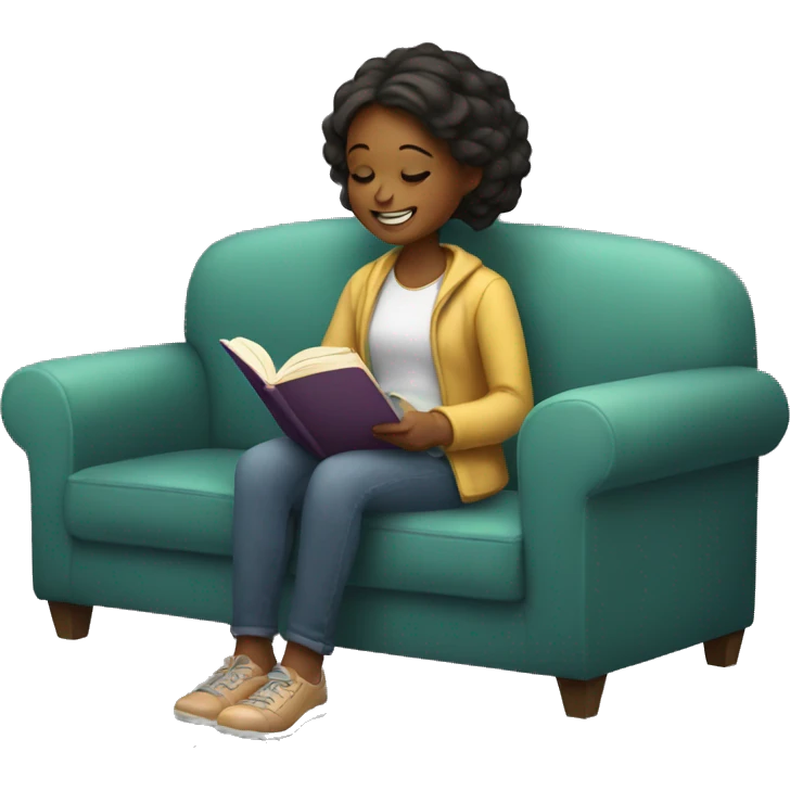 girl happily reading a book on a couch emoji
