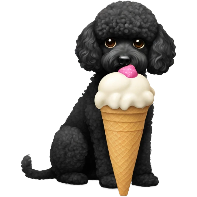small black bichon poodle eating ice cream emoji