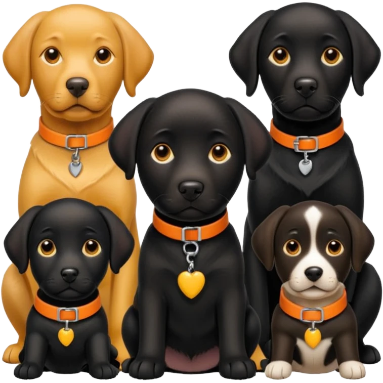 1 black labrador with yellow collar, 1 black labrador with orange collar, 2 dogs in 1 picture emoji