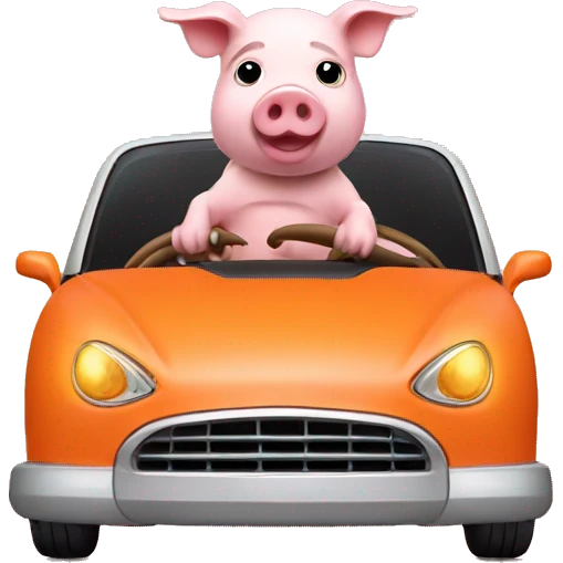 Pig driving orange car emoji