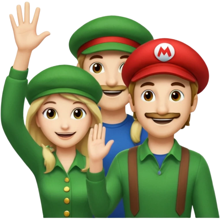 blonde female Luigi (with the Luigi green hat) and a normal brown hair male Mario with the red hat. They are friends! Maybe highfiving or just smiling emoji