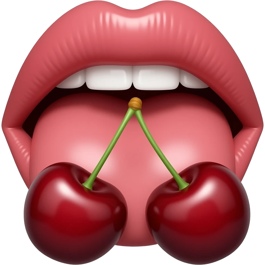 lips and tongue licking two pieces of cherry emoji
