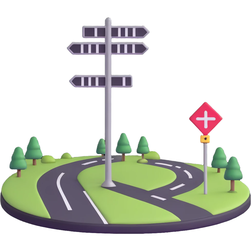 crossroads with signpost pointing in two different directions emoji