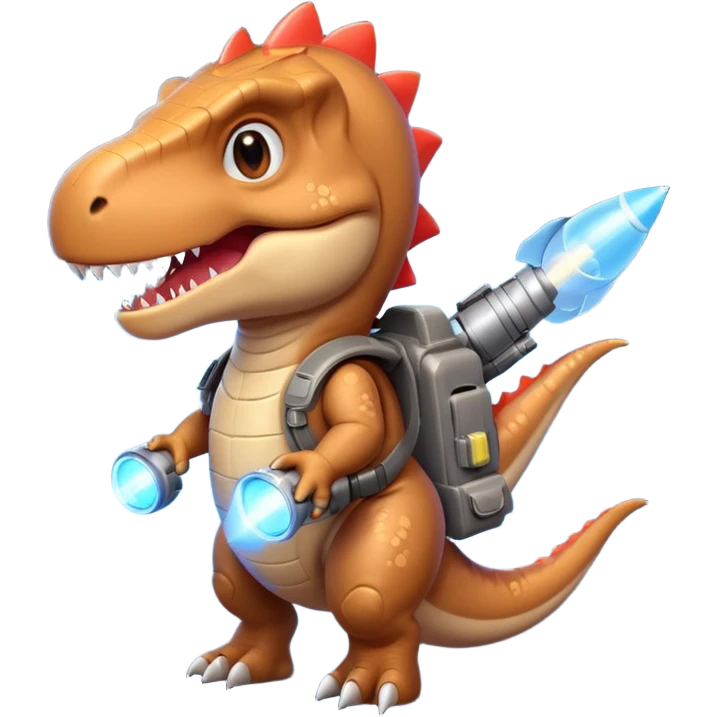 rocket-propelled dinosaur portrait, head and shoulders only, cute T-rex face, rocket pack visible behind shoulders, glowing thrusters, 3D cartoon, mobile game icon style, clean background, no text, no watermark emoji