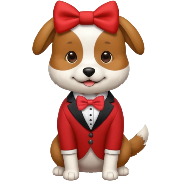 dog with bow in red suit. emoji