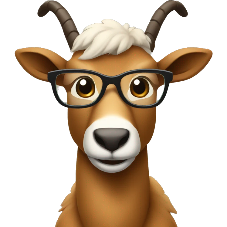 happy smart smiling brown chamois with glasses turn to left emoji