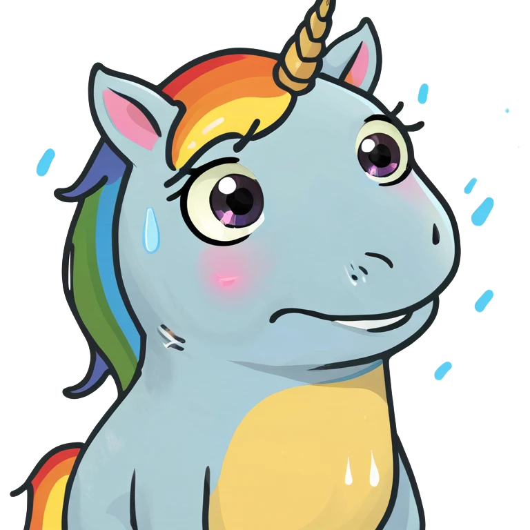 Tearful Rainbow baby unicorn with big tears emoji
