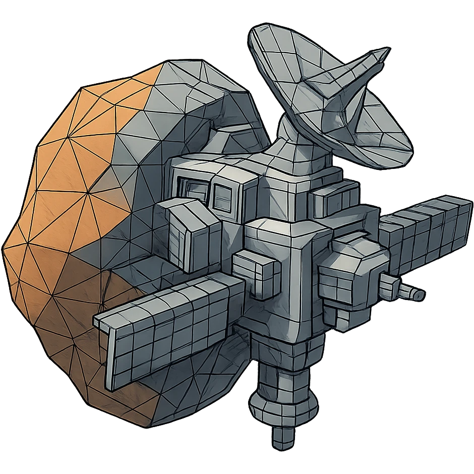 a massive space station partially built into within and around a rock emoji