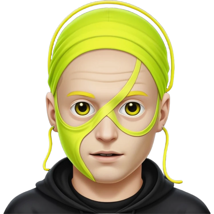 Super idol with a very or even extremely white Trevor Henderson bridge worm face is covering his head and the outline of his hairline and inside of his left ear is neon yellow and super idol is very or extremely white and the background is pitch black emoji